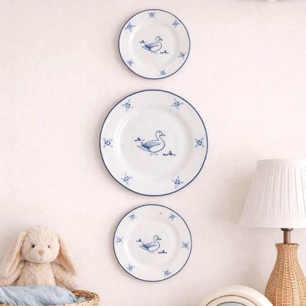 Blue and White Duck Ceramic Plate Wall - Home Dining Nursery Decor